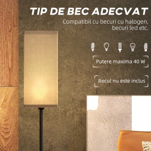 Lampă de Podea cu Întrerupător de Picior din Material Textil cu Efect de In și Metal, Ø25x161,5 cm, Negru - Img 5