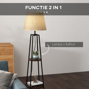 Lampa de Podea cu Rafturi, Lampi Moderne Inalte Independente pentru Camera de Zi, Dormitor, cu Abajur din Material Textil (Becul nu este Inclus), Nuc Maro si Maro Deschis - Img 5