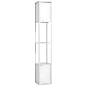 Lampă de Podea Modernă cu 2 Abajururi și 2 Rafturi, Lampă de Podea cu Întrerupător de Picior, 26x26x156 cm, Alb
