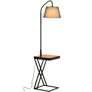 Lampă de Podea Modernă cu Înăcarcător Wireless, Abajur Reglabil și Etajeră Suplimentară, 36x36x165 cm, Negru - Img 1