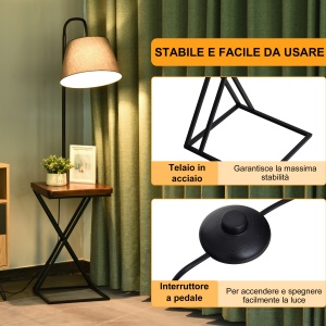 Lampă de Podea Modernă cu Înăcarcător Wireless, Abajur Reglabil și Etajeră Suplimentară, 36x36x165 cm, Negru - Img 6