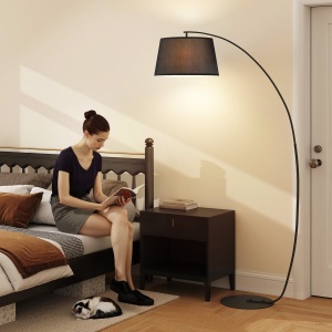 Lampa de Podea tip Arc cu Abajur din Tesatura Comutator cu Pedala Negru - Img 2