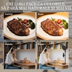 Lampă LED reglabilă: 5 culori, 10 niveluri, memorie – birou/dormitor. - Img 4