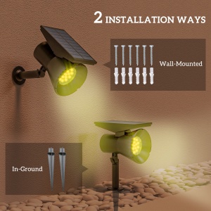 Lampă solară pentru grădină, lampă RGB cu 2 moduri de lumină pentru grădină, curte, gazon,10,6 x 15 x 38 cm, negru - Img 6