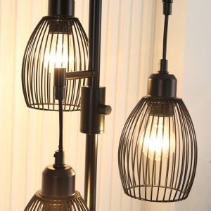 Lampadar Industrial cu 3 Abajururi și Intensitate Regulabilă, 30x30x170.5 cm, Negru - Img 8