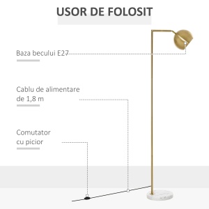 Lampadar Vintage – Abajur Reglabil, E27, Finisaj Auriu - Img 6