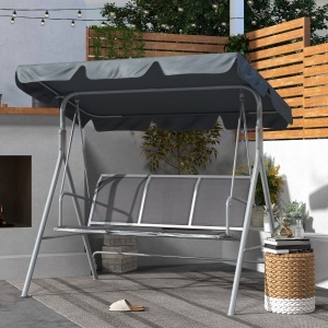 Leagăn de grădină 3 locuri cu acoperiș parasolar reglabil și detașabil, șezut respirabil din poliester, capacitate 240 kg, 171x108x154 cm, gri închis - Img 2