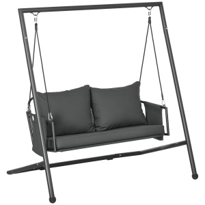 Leagăn de Grădină cu 2 Locuri, Perne și Buzunare, Balansoar Exterior din Oțel și Textile, 168x117x181 cm, Gri Închis - Img 1