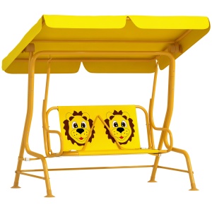 Leagăn pentru Copii cu Copertină Reglabilă și Centură de Siguranță, 120x112x75 cm, Galben - Img 1