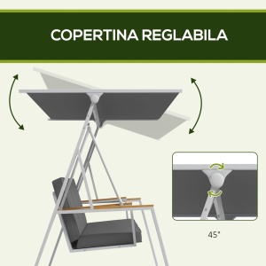 Leagan tip scaun pentru terasa cu 3 locuri, Gri - Img 5