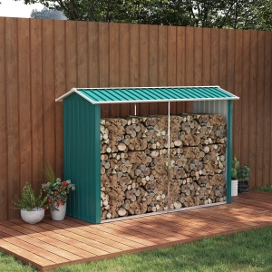 Magazie de Depozitare a Buștenilor, Casă pentru Lemne de Foc din Otel Galvanizat cu Podea Înălțată, 240x86x160 cm, Verde - Img 2