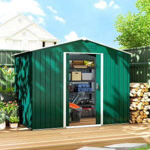 Magazie de Grădină 3.6m² din Oțel, cu 2 Uși Glisante și 4 Ferestre de Ventilație, 236x174x190 cm, Verde - Img 2