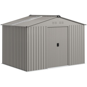 Magazie de Grădină 4,9 m² 277x195x192 cm cu 2 Uși Culisante, Acoperiș Înclinat și 4 Grile de Ventilație, Gri Argintiu - Img 1