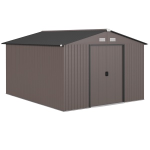 Magazie de Grădină 8.3m² din Oțel Zincat, Uși Duble Glisante, 277x322x192 cm, Maro - Img 1