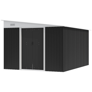 Magazie de Gradina cu Usa Glisanta si Orificii de Aerisire, din Otel Galvanizat, 345x280.5x169-201 cm, Negru - Img 1