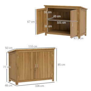 Magazie pentru Unelte cu 2 Uși, 2 Rafturi și Acoperiș Înclinat, 110x50x85 cm, Maro - Img 3