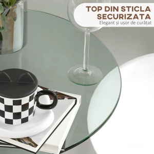 Masa Bistro Rotunda Bar – Blat Sticla Securizata Ø90 cm, Cadru Metalic Modern - Img 5