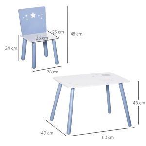 Masa cu Scaune Baieti si Fetite 2-6 Ani din Lemn Albastru deschis si Alb - Img 3