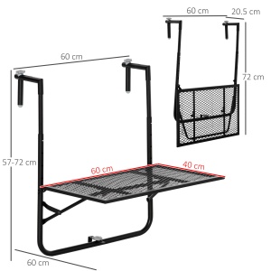Masa de Balustrada Pliabila din Metal, 60x60x57-72cm, Negru - Img 3