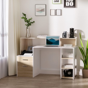 Masa de Birou Moderna pentru Computer cu Rafturi din Lemn MDF, 140x55x92 cm - Img 2