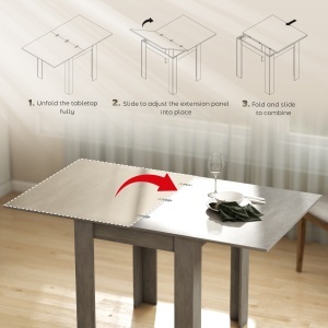 Masă de Dining Extensibilă pentru 4-6 Persoane din Lemn și Oțel, 140x80x77.5 cm, Gri - Img 5