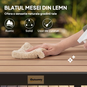 Masa de gradina pentru 4 Persoane din Aluminiu, Masa de Exterior din Plastic pentru Terasa si Balcon, Negru si Culoare Lemn - Img 4