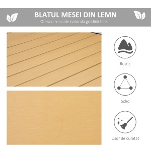 Masa de gradina pentru 8 Persoane din Aluminiu, Masa de Exterior din Plastic pentru Terasa si Balcon, Negru si Culoare Lemn - Img 4