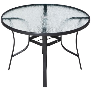Masa de Gradina Rotunda cu Orificiu pentru Umbrela, din Otel si Sticla, Ø106.5x71 cm, Negru - Img 1