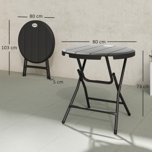 Masă de Grădină, rotundă, pliabilă, pentru 4 persoane, aspect lemn, oțel+plastic, gri închis, 80 x 80 x 73 cm - Img 3