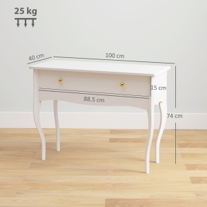 Masă de Toaletă Elegantă cu Sertar Spațios din Lemn Alb 100x40x74 cm - Img 3