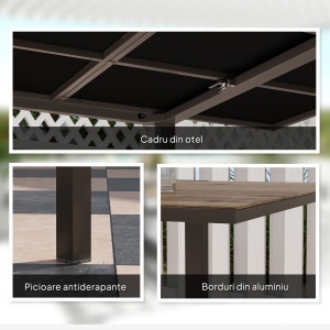 Masă Extensibilă pentru Terasă cu Margini din aluminiu, 160/240x90x74 cm, Maro - Img 5