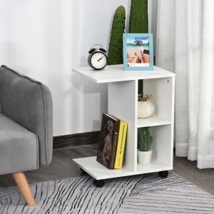 Masa Living cu 2 rafturi deschise si 4 roti pivotante, MDF, 45x35x58cm, alb - Img 2