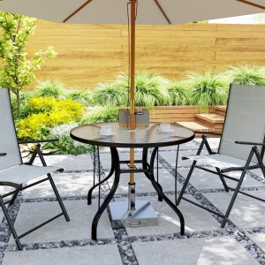 Masă Rotundă de Grădină pentru Maxim 4 Persoane cu Gaură pentru Umbrelă, Ø96,5x71 cm, Negru - Img 9
