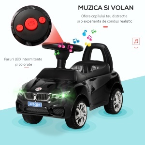 Mașinuță de Împins pentru Copii cu Volan, Faruri și Muzică, Negru - Img 4