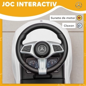 Mașinuță Electrică pentru Copii Licență Mercedes Benz cu Claxon și Spațiu de Depozitare, 65x28x39 cm, Alb - Img 6