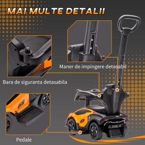 Mașinuță pentru Copii 2 în 1 cu Mâner și Bară de Siguranță, 86.5x40x89.5 cm, Portocaliu - Img 7
