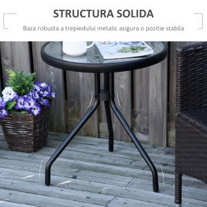 Masuta de Gradina Rotunda cu Etajera din Sticla si Structura Metalica, Φ50x55cm, Negru - Img 5