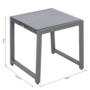 masuta exterior, blat sticla, 50x50x50cm, gri - Img 3
