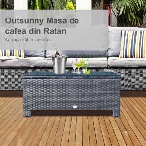 masuta exterior, sticla securizata, 85x50x39cm, maro - Img 9