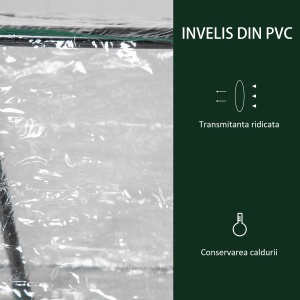 Mini Sera de Gradina cu 2 Ferestre Rulou si Copertina PVC Anti-UV, 120x60x60cm, Transparenta - Img 6