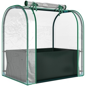 Mini Seră de Grădină cu Sac de Plantare, Seră pentru Grădină cu Ușă Rulabilă, Structură din Oțel, Acoperire din Plastic, pentru Legume, Flori, Plante, Verde Închis - Img 1