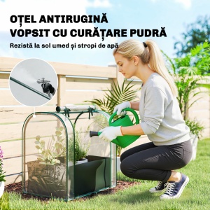 Mini Seră de Grădină cu Sac de Plantare, Seră pentru Grădină cu Ușă Rulabilă, Structură din Oțel, Acoperire din Plastic, pentru Legume, Flori, Plante, Verde Închis - Img 6