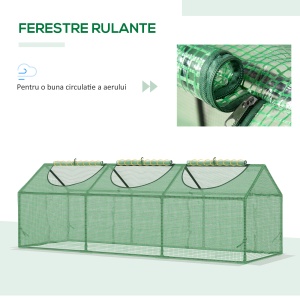 Mini seră de grădină, Seră compactă cu 3 ferestre rulou, protecție PE Anti‑UV și cadru din oțel, pentru plante, legume și fructe, 180×60×60 cm - Img 5