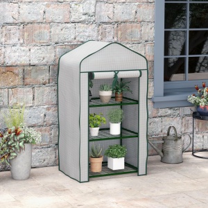 Mini Seră pe 3 Nivele cu Acoperiș PE Întărit, Seră Portabilă cu Ușă Rulantă și Rafturi din Sârmă, 59x39x127 cm, Alb - Img 2