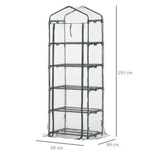 Mini Sera pentru Plante cu 5 Etajere din Otel cu Copertina din PVC, 69x49x193cm - Img 3