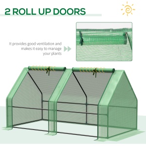 Mini Seră Portabilă cu Uși Mari cu Fermoar și Acoperiș din PE pentru Protecție Împotriva Apei/UV, 180x90x90 cm, Verde - Img 7