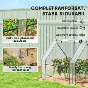 Mini Sera Portabilă Tip Tunel pentru Plante, Flori, Casă Caldă cu Uși Rulabile cu Fermoar, Transparentă - Img 5