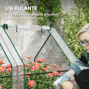 Mini Sera Portabilă Tip Tunel pentru Plante, Flori, Casă Caldă cu Uși Rulabile cu Fermoar, Transparentă - Img 7