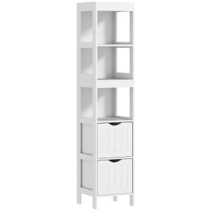 Mobilier de Baie cu 3 Rafturi Deschise și 2 Sertare, 30x30x141.2 cm, Alb - Img 1