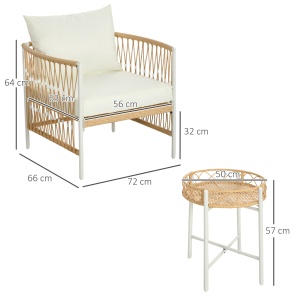 Mobilier din 3 Piese pentru Terasă, Set din 2 Canapele și o Măsuță de Cafea pentru Exterior din Ratan, 72x66x64 cm, Crem - Img 3